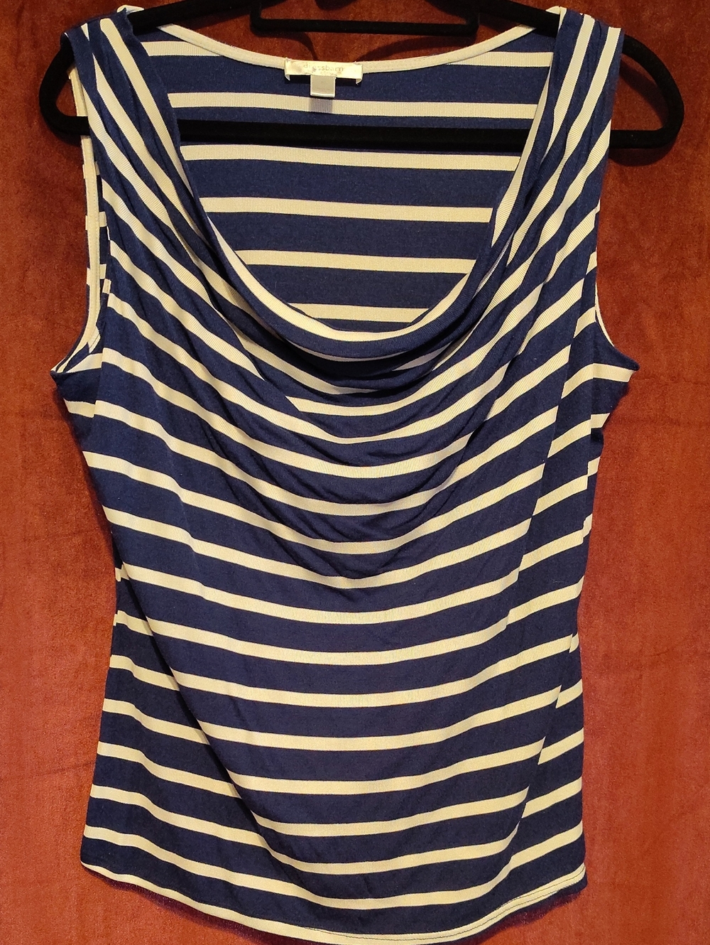 Dressbarn Navy and White Striped Cowl Neck Tank
